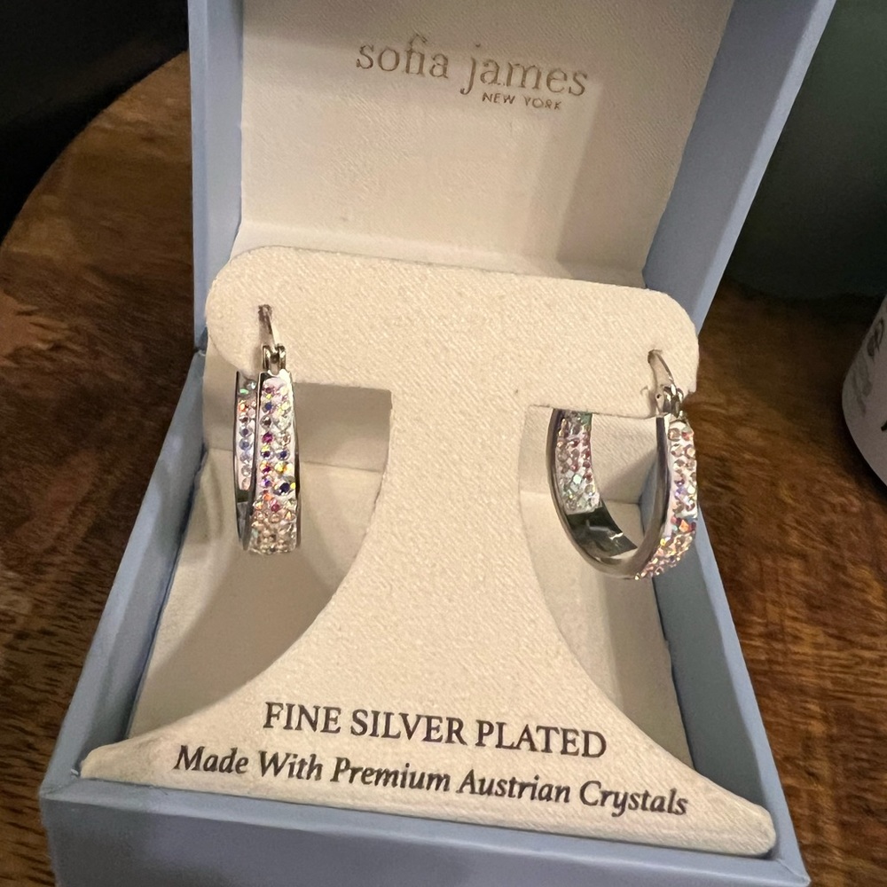 Sofia James Austrian Crystal Hoops. New in box
